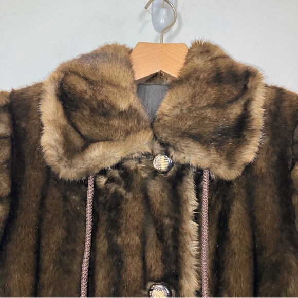 Vintage faux fur mink coat medium brown vegan classic mink tails tassels trench - Picture 3 of 12